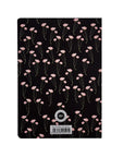 Notebook with pink floral pattern on a black cover