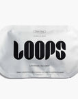 silver sheet mask that says 'LOOPS' on it