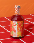 colorful bitter orange cherry mixer bottle with designs on it