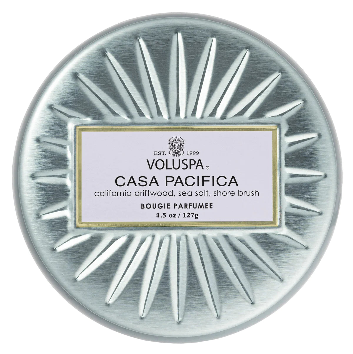 Casa Pacifica Petite Tin Candle background.