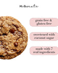 Chocolate chip cookie with health benefits text on a white background