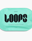 teal sheet mask that says 'LOOPS' on it