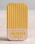 beige and yellow stripped mini sea salt tin