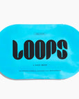 bright blue sheet mask that says 'LOOPS' on it