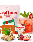 craftmix Strawberry Mule drink mix package with a cocktail, strawberries, and ginger on a white background