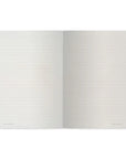 Open notebook with lined pages on a white background