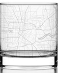 Clear glass with a map etched into it on a white background