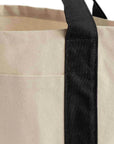 close up of black tote bag