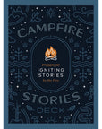 Book cover of 'Campfire Stories Deck' with a campfire illustration on a dark blue background.