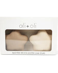 ali+oli bpa-free silicone pacifier case packaging with two pacifiers inside on a white background