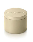 A small cylindrical metal tin with a matching lid, featuring the brand name 'APOTHEKE' embossed on the lid, set against a solid white background.