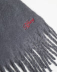 Gray scarf with red 'Tiffany' logo on a white background
