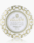 Voluspa candle tin with decorative pattern on a white background