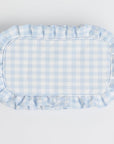 Blue Gingham Ruffle Pouch on white background