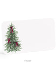 Card with a Christmas tree design and red ribbons on a white background