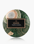Voluspa Temple Moss candle packaging on a white background