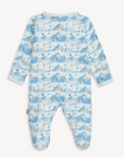 Baby onesie with airplane pattern on a white background
