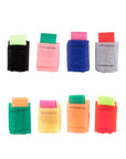 Set of colorful fabric wristbands with different color combinations on a white background