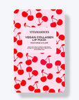 Vitamasques Vegan Collagen Lip Mask packaging with cherry design on a pink background