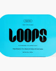 Blue packaging of 'LOOPS' hydrogel eye mask set on a white background