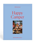 Happy Camper puzzle book cover with a blue background and image of a camper setup.