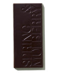 Dark chocolate bar with 'Spring & Mulberry' branding on a white background