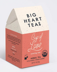 Big Heart Teas Cup of Love herbal tea packaging on a light gray background