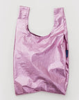 Pink reusable bag on a light gray background