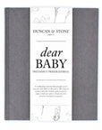 Gray pregnancy prayer journal titled 'Dear Baby' by Duncan & Stone on a white background