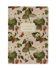 Notebook with strawberry and leaf pattern on a beige background