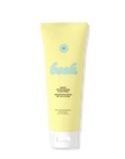 Yellow sunscreen tube with blue text on a white background