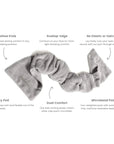 Gray headband with features listed on a white background
