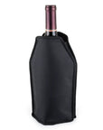 Black wine bottle cooler with a wine bottle on a white background