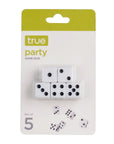 True party playing dice set of 5 in a green and white package