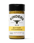 Jar of Kinder's Buttery Steakhouse seasoning on a white background