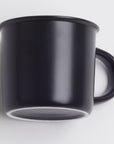 Black mug on a light gray background