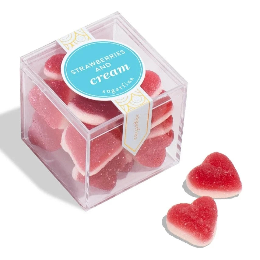 Heart Shaped Red Strawberry Gummies in Candy Cube