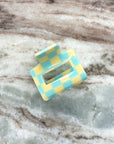 Mini Yellow & Blue Checkered Claw Clip