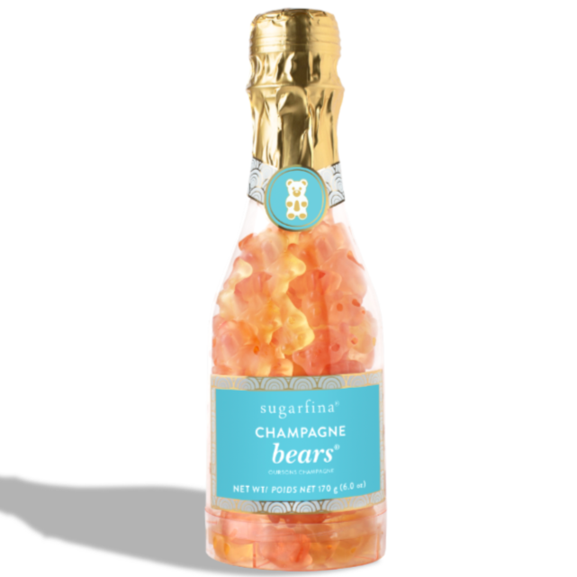Champagne-shaped bottle of champagne gummy bears.