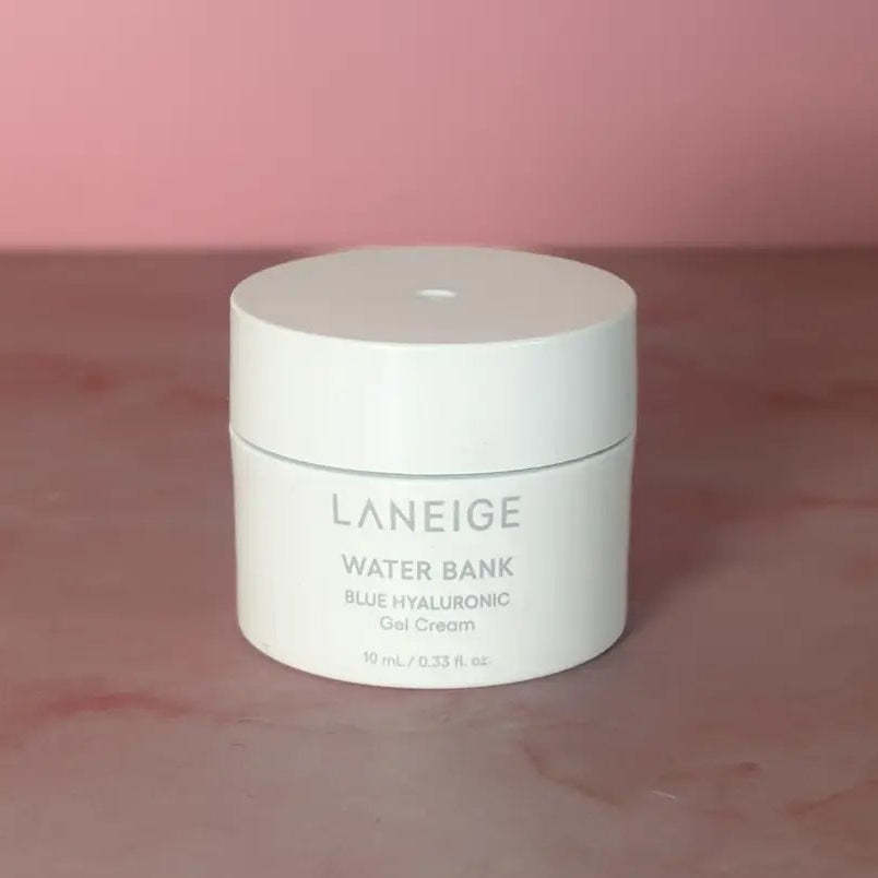 white small circular container that says laneige water bank blue hylauronic gel cream 