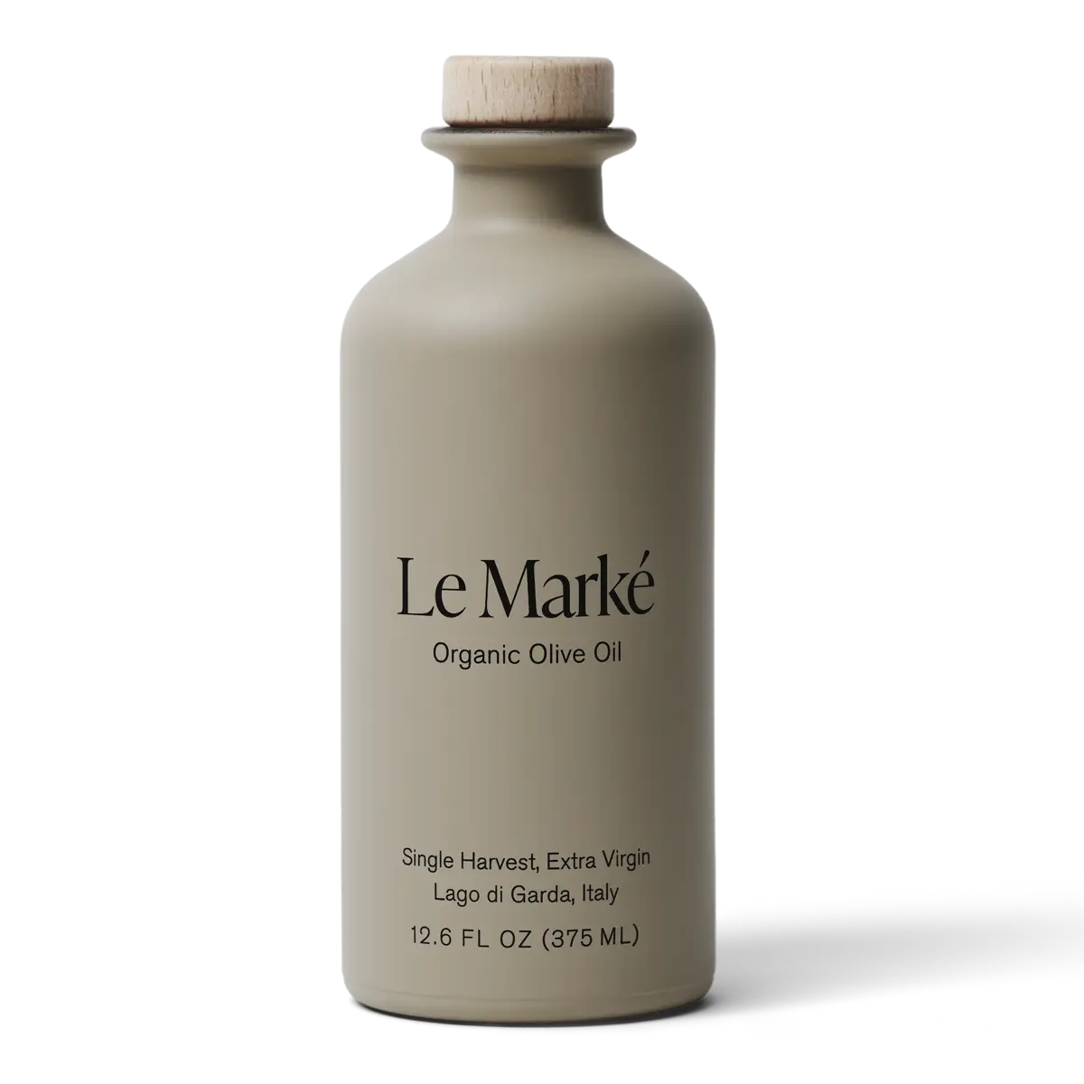 Le Marke organic olive oil bottle on a white background