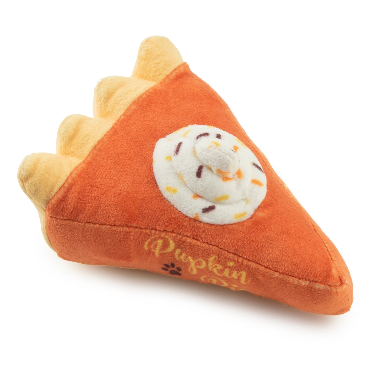 Plush pumpkin pie toy with 'Pumpkin' text on a white background