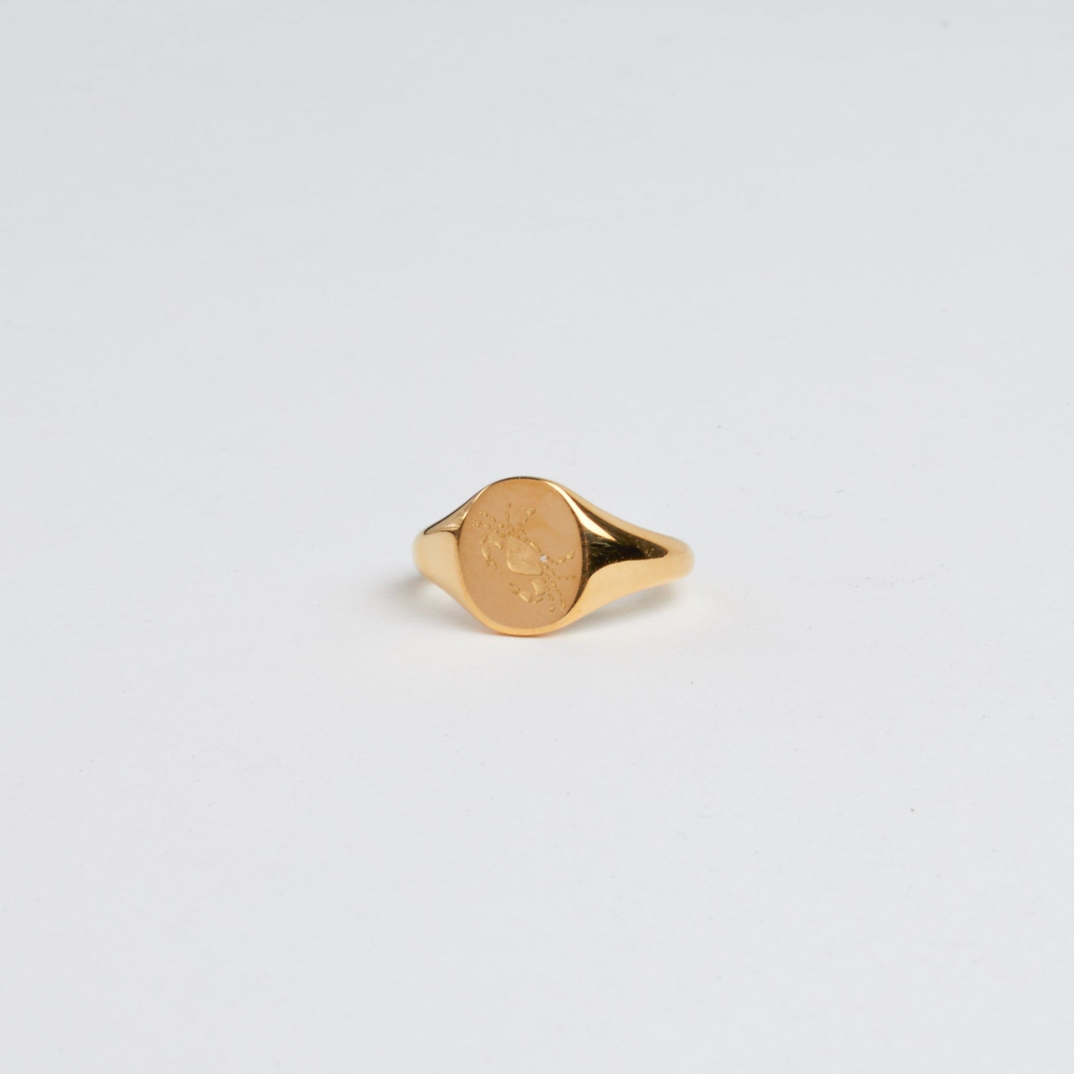 Cancer | Gold Plated Engraved Zodiac Ring on white background