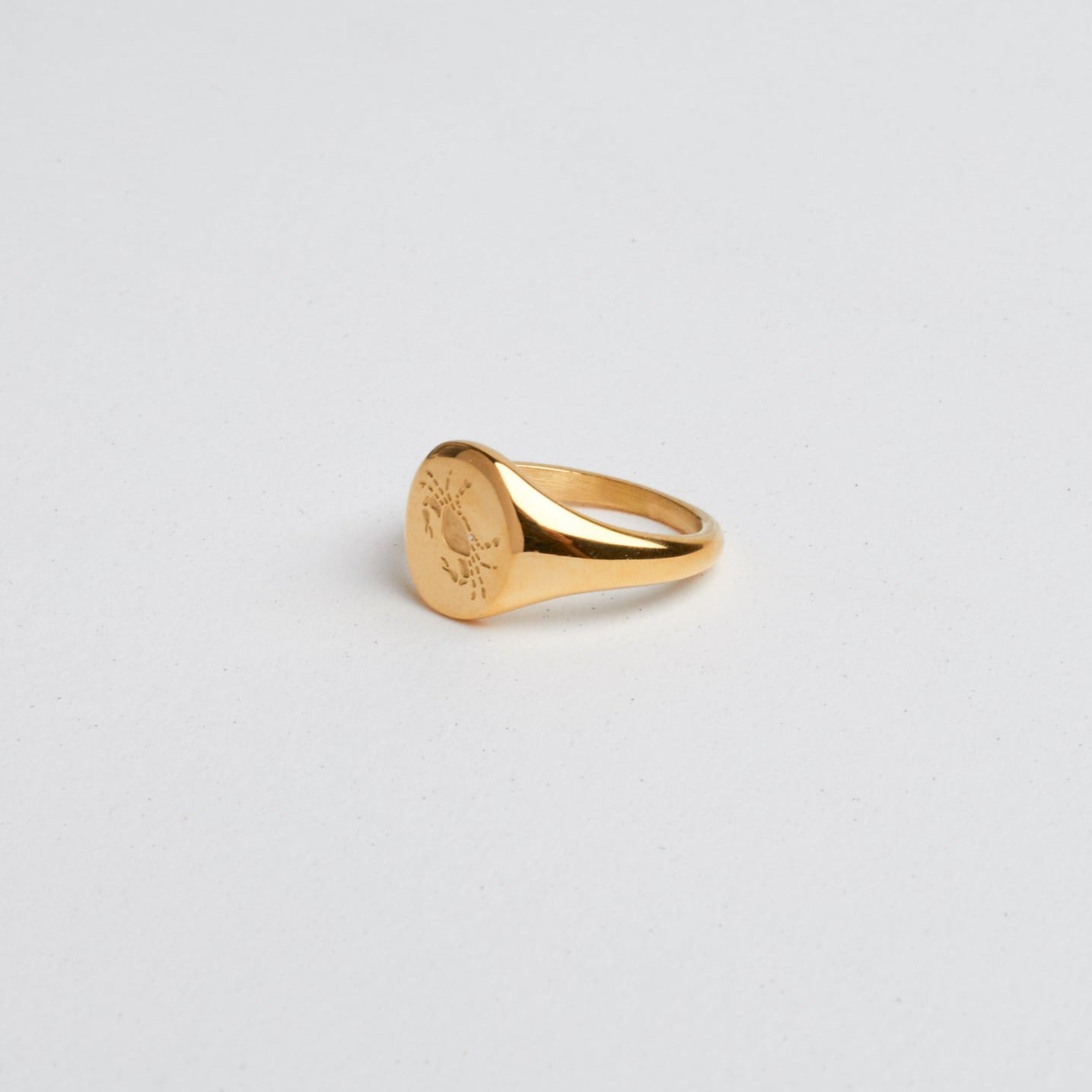 Cancer | Gold Plated Engraved Zodiac Ring on white background