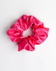 Single Barbie Pink Satin Thick Scrunchie on white background