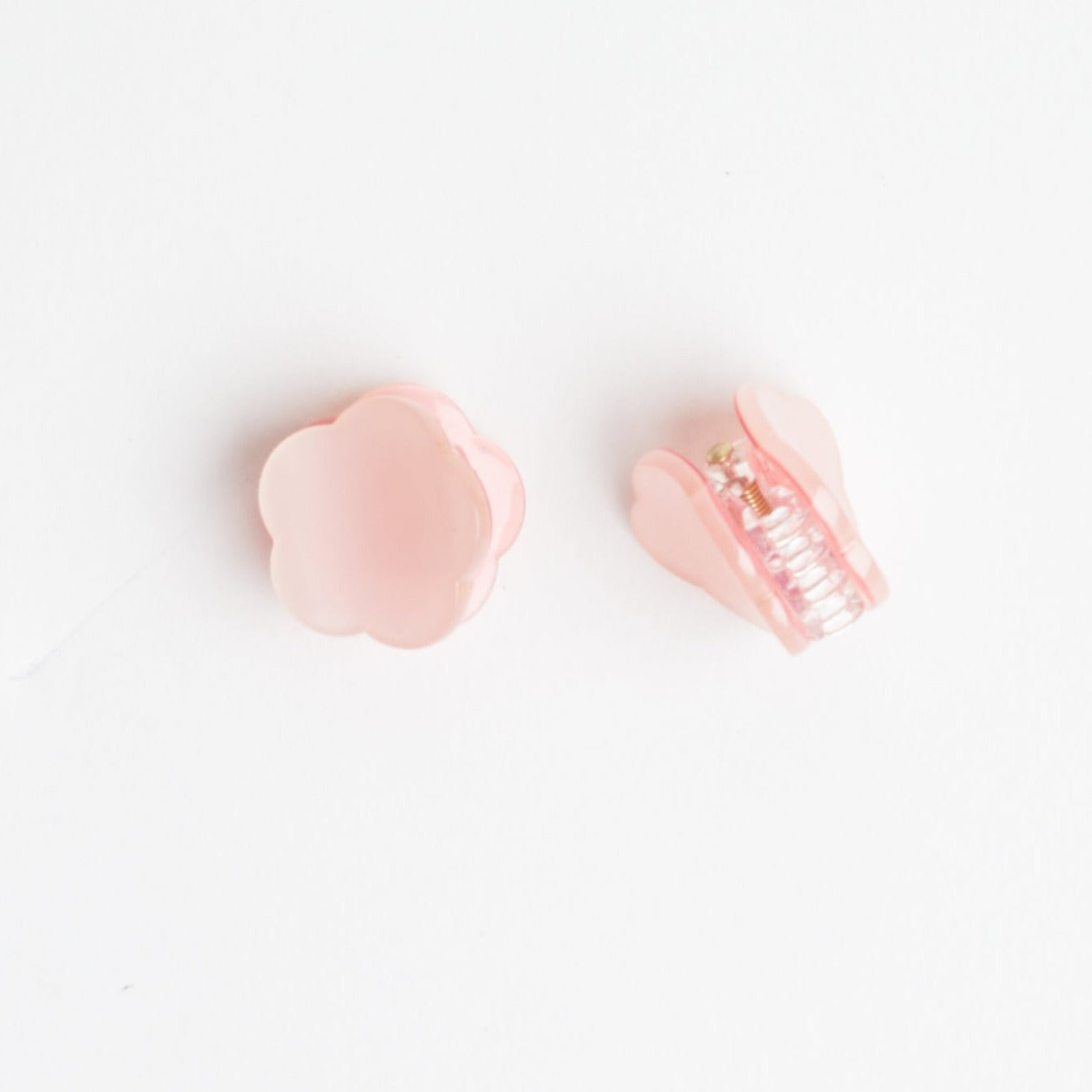 Pink Mini Flower Hair Clips | Set of 2 on white background.