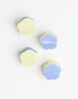 Blue + Green Mini Flower Hair Clips | Set of 4 on white background