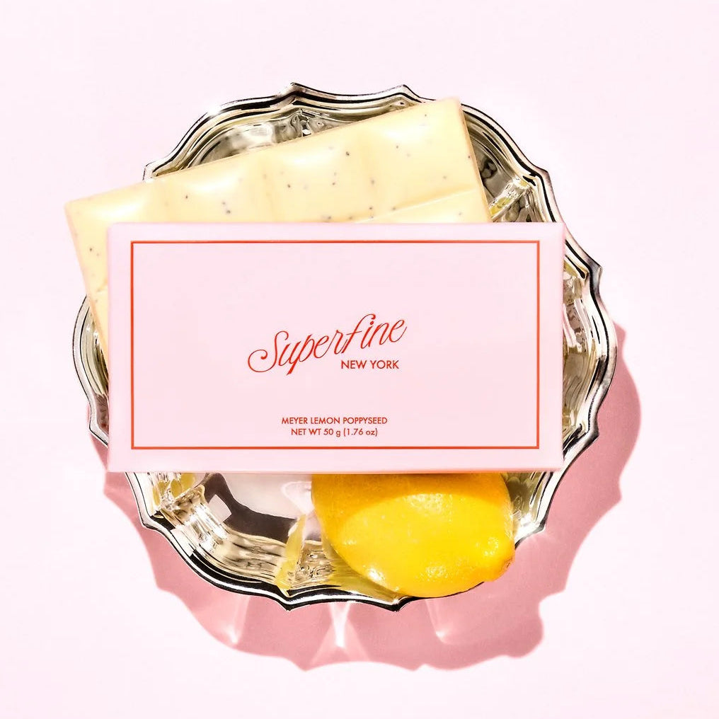 Superfine New York product with a pink label on a white background