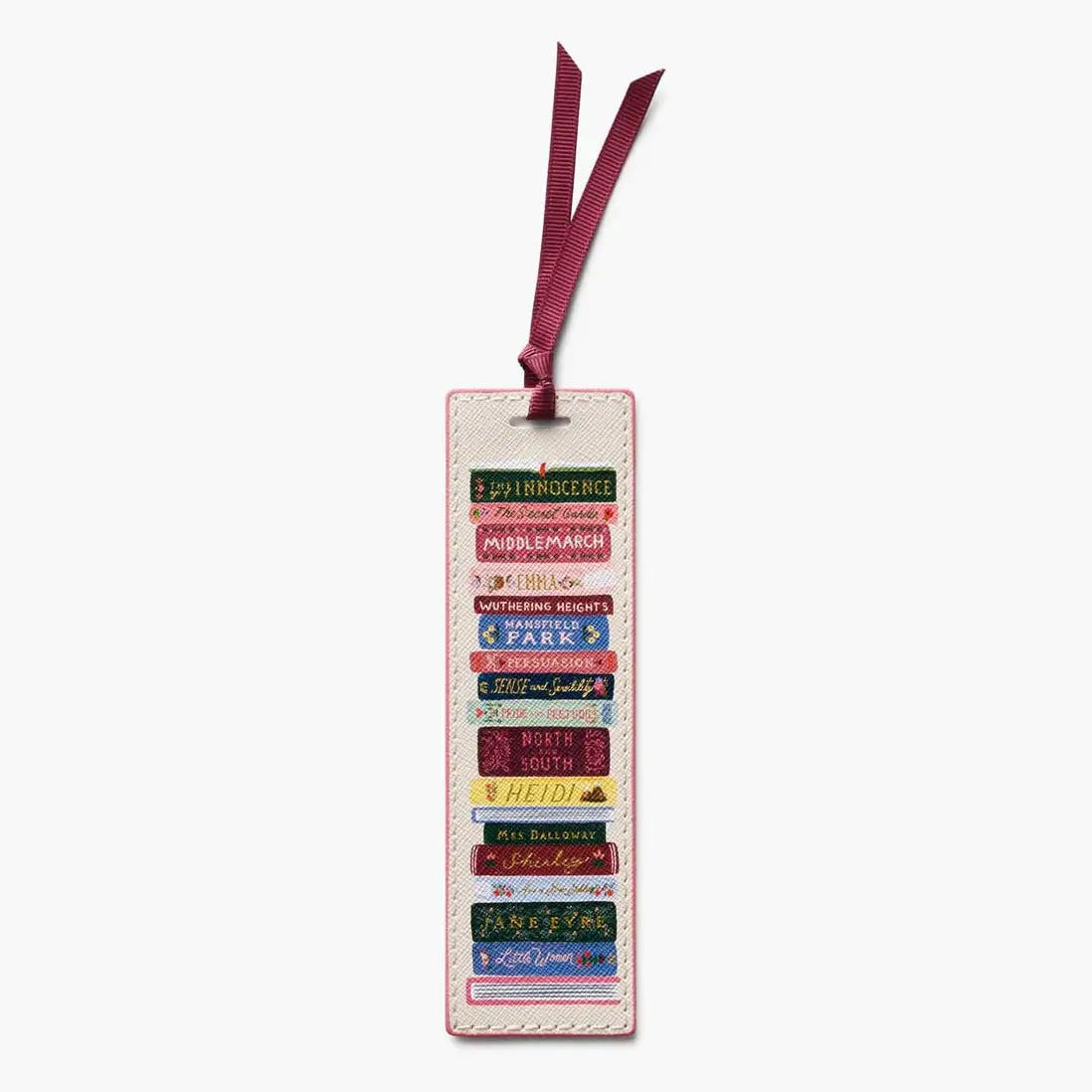 Colorful bookmark with text on a white background