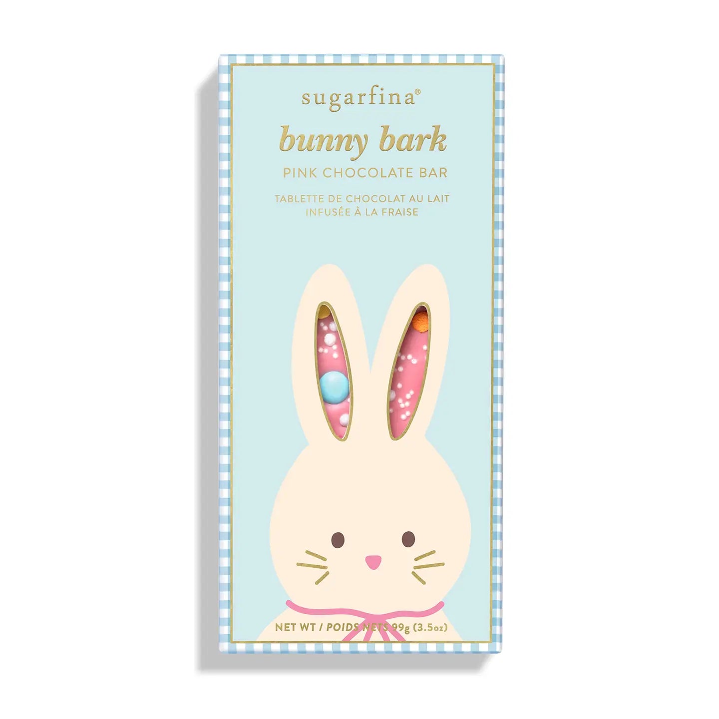 Sugarpina bunny bark chocolate bar packaging on a white background